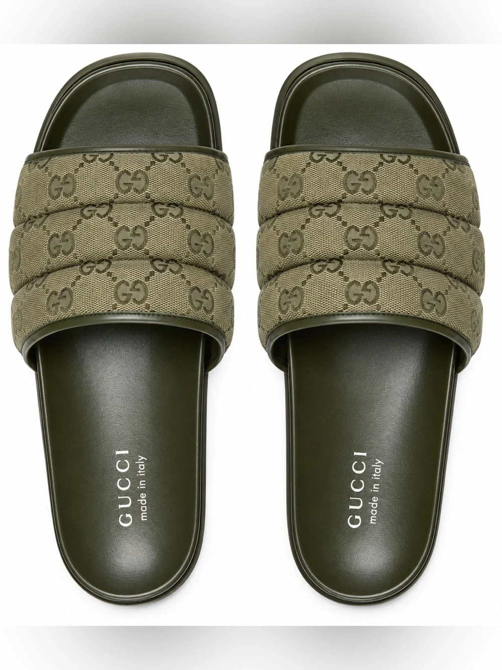 NWT Gucci Olive Green Monogram Slide Sandals US 9